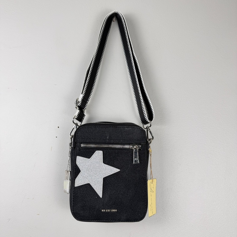 Vintage Havana Rocker Crossbody Bag Women's Black Glitter Star Detachable Strap